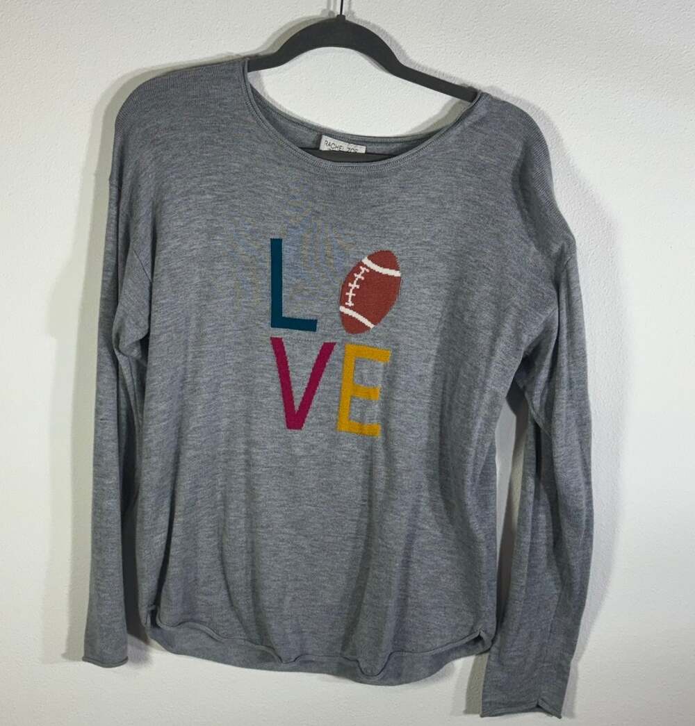 Rachel Zoe Womens L Gray Cashmere Blend LOVE Football Sweater Long Sleeve
